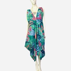 Stunning Tropical Floral Deep V-Neck Dress‎ Beach Cover-Up